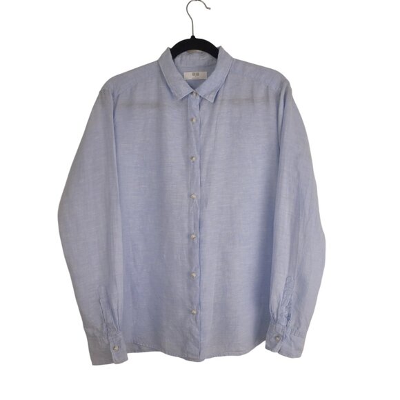 UNIQLO 100% linen Light Blue Long Sleeve Button Up Shirt size medium - Picture 1 of 7